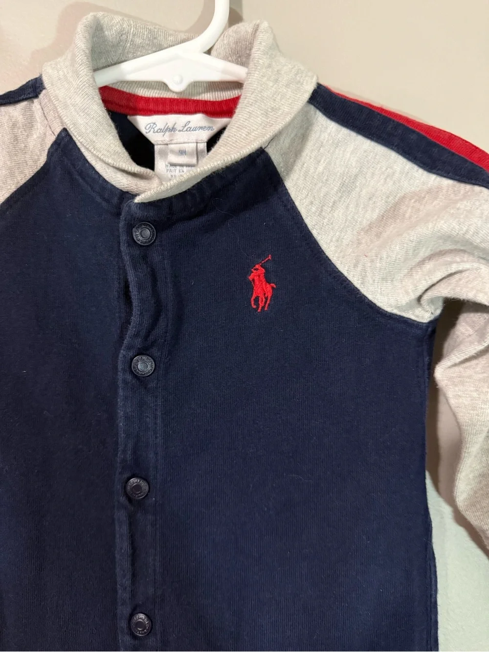 Ralph Lauren Navy, Gray & Red Baby Footed One-Piece Size 9 Months Like New